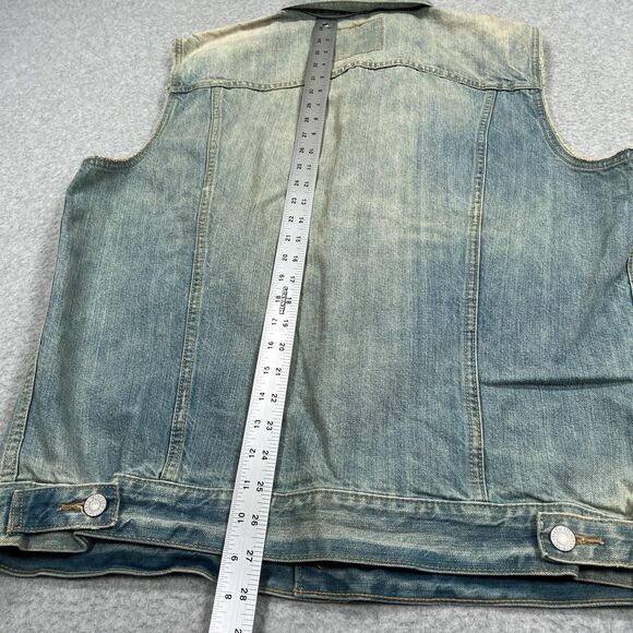 Levis Denim Trucker Vest Mens XL Blue Distressed Acid Wash Western Jacket 2013 - Picture 6 of 14